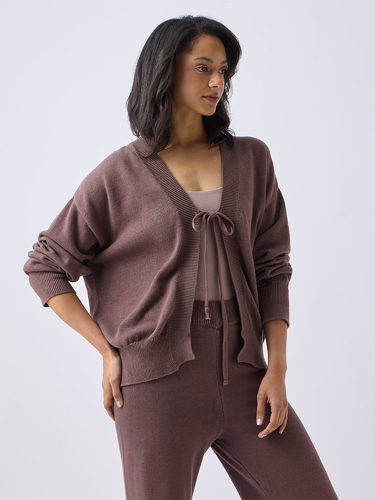 Wunderlove Brown Tie-Up Cotton Cardigan
