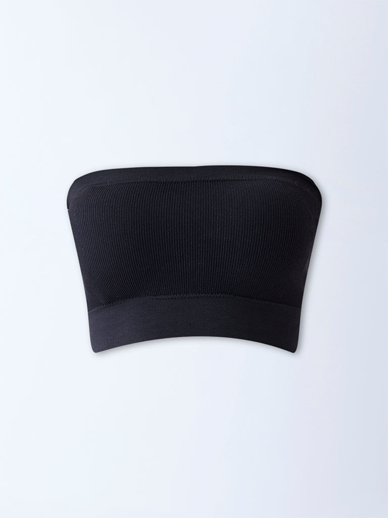 Superstar Black Ribbed Seam-Free Padded Bandeau Bra