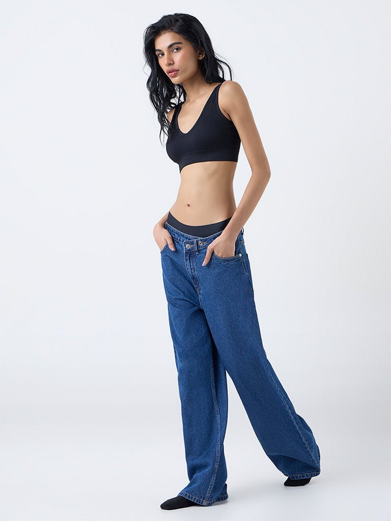 Superstar Black Ribbed-Textured Seam-Free Padded Bra