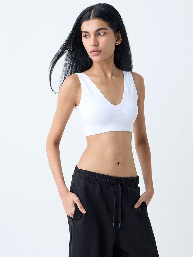 Superstar White Ribbed Non-Padded Bra