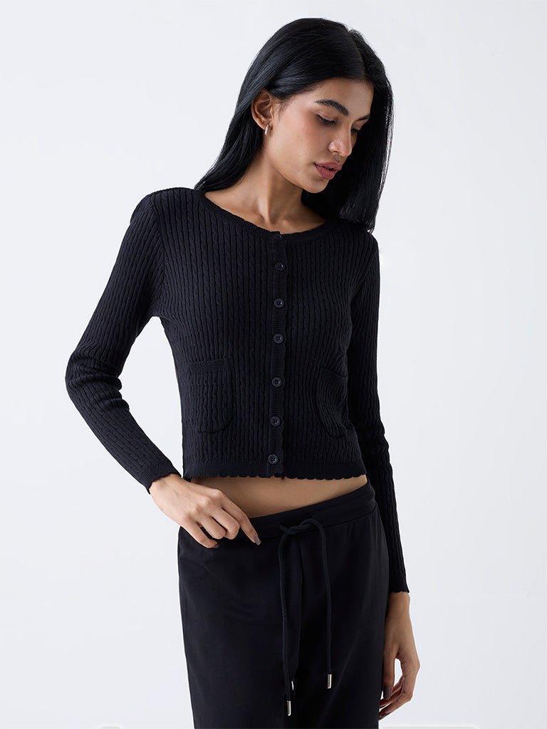 Superstar Black Knit-Textured Cotton Cardigan