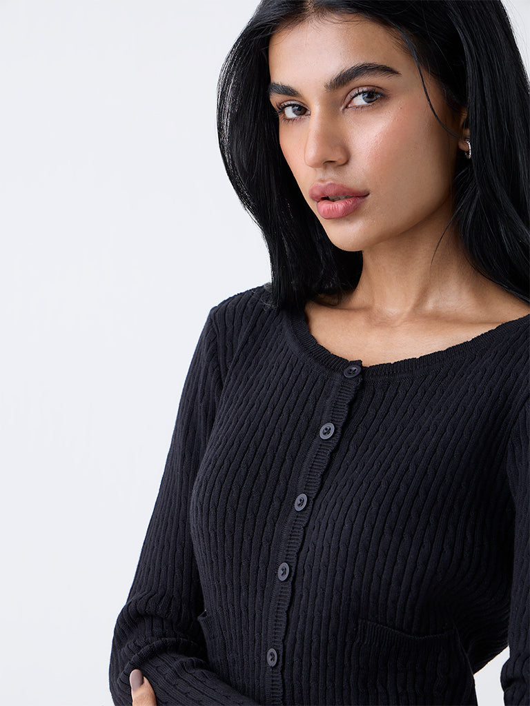 Superstar Black Knit-Textured Cotton Cardigan