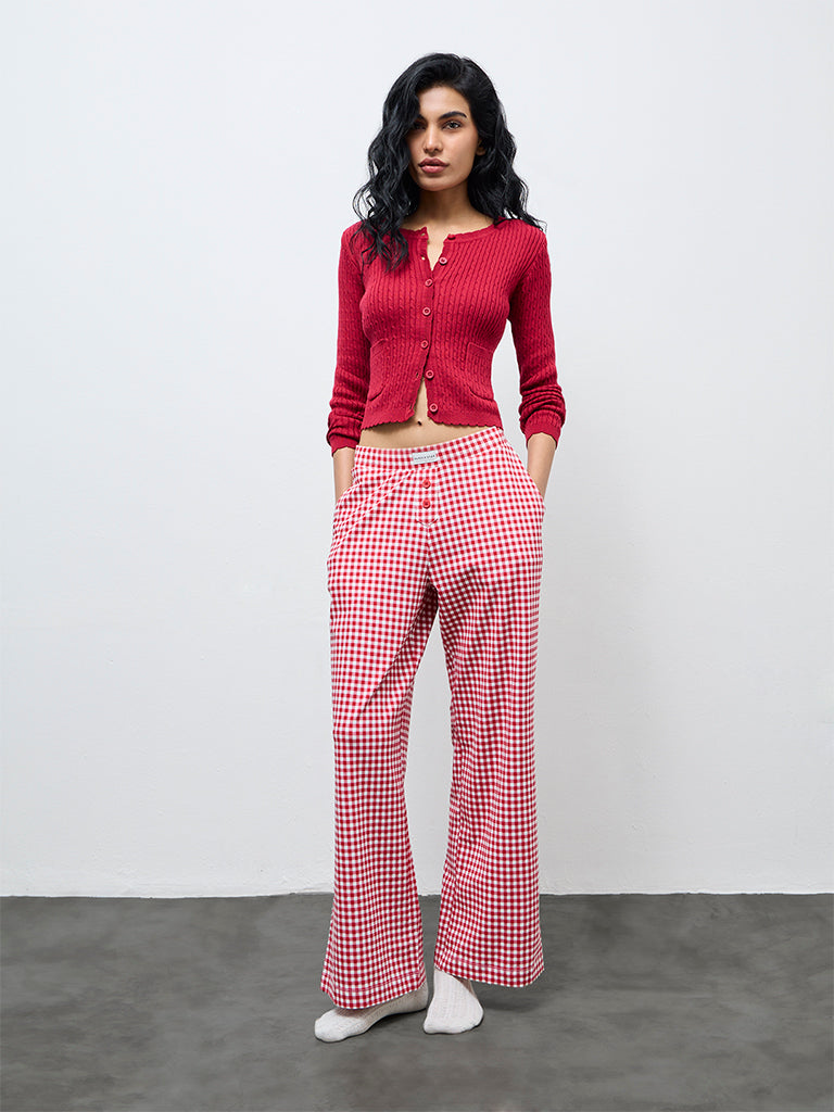 Superstar Red Cable-Knit Cotton Cardigan