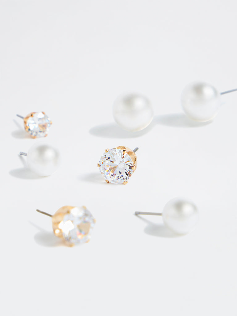 Westside Accessories Gold and White Stud Earrings - Pack of 5