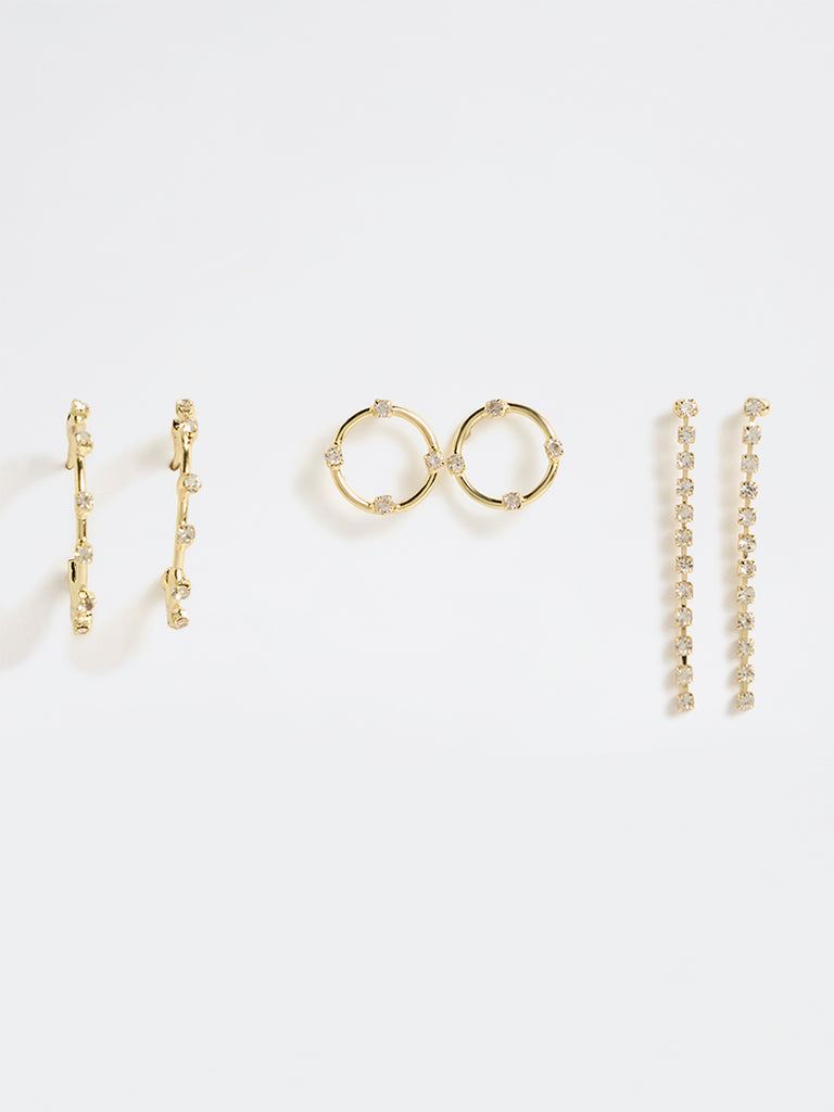 Westside Accessories Gold Hoops and Dangler Earrings - Pack of 3