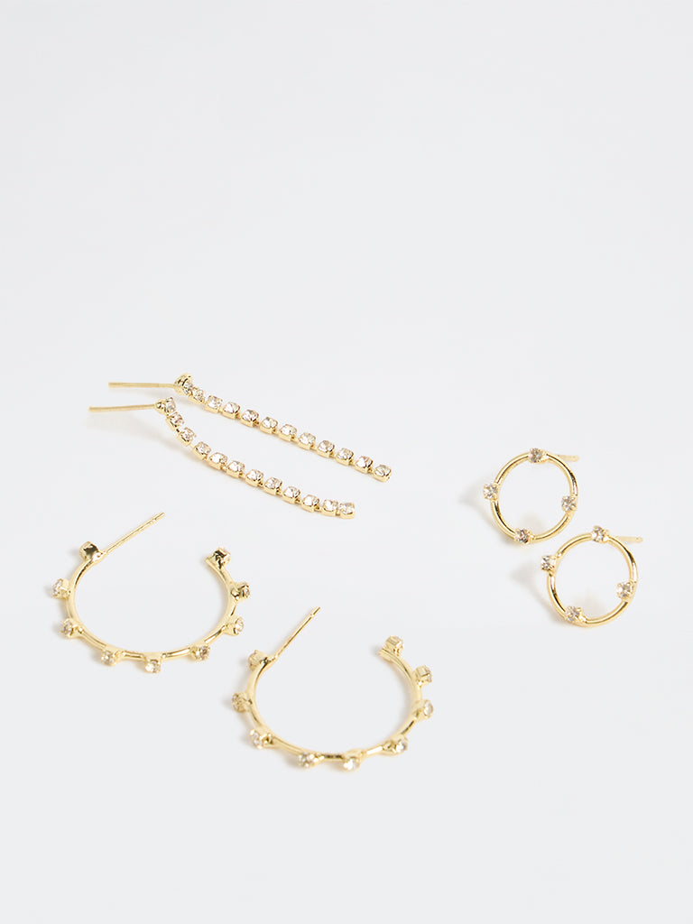 Westside Accessories Gold Hoops and Dangler Earrings - Pack of 3