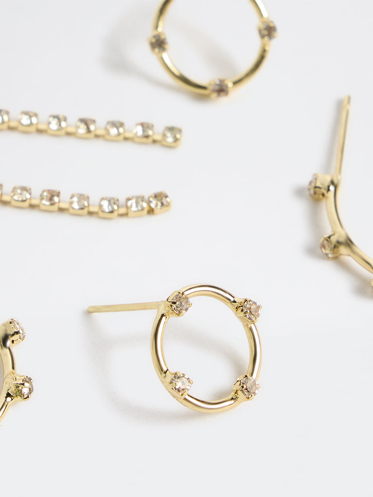 Westside Accessories Gold Hoops and Dangler Earrings - Pack of 3