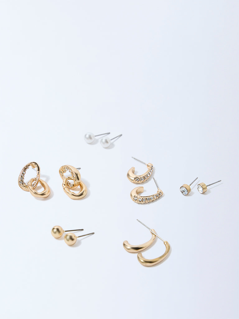 Westside Accessories Gold Stud and Hoop Earrings - Pack of 6