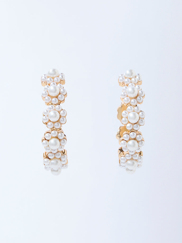 Westside Accessories Gold Pearls Statement Hoop Earrings