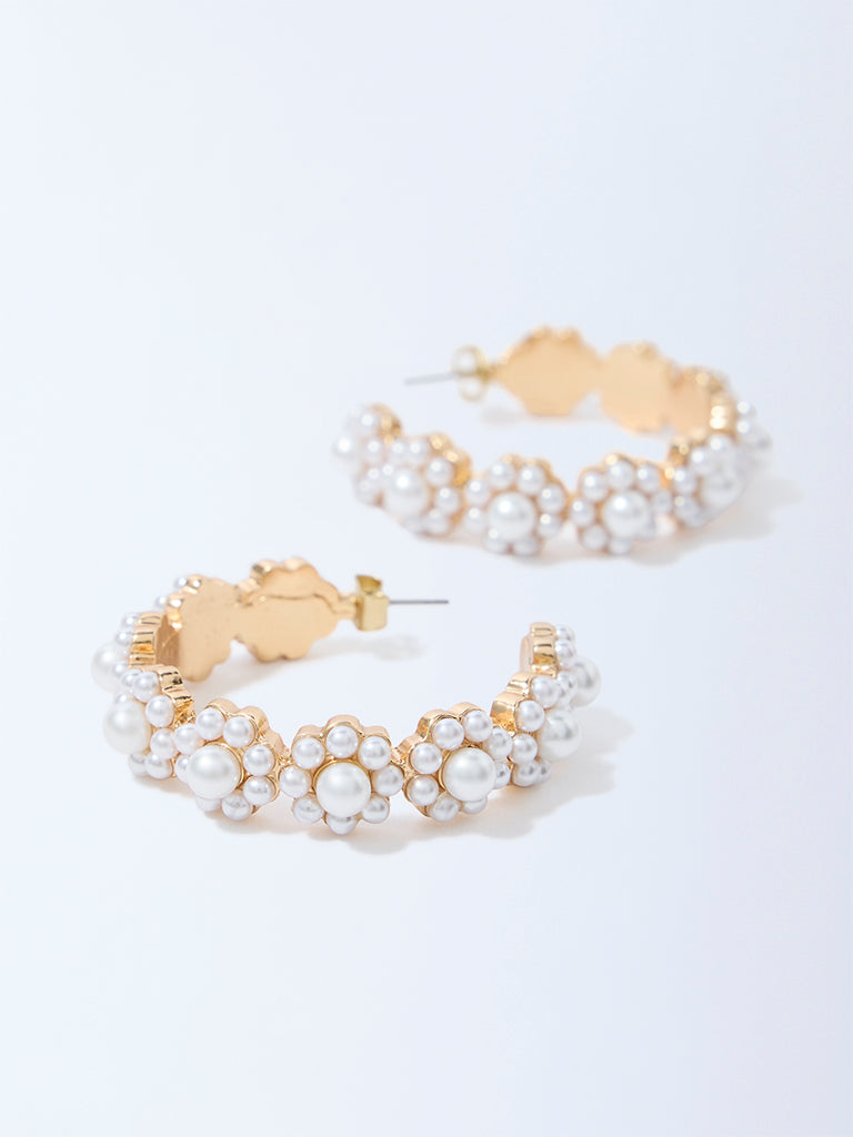 Westside Accessories Gold Pearls Statement Hoop Earrings