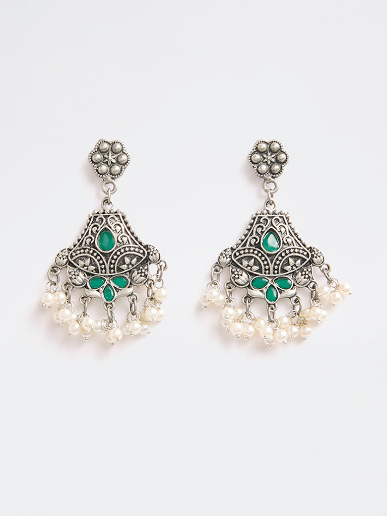 Westside Accessories Silver Oxidised Pearl Jhumki Earrings