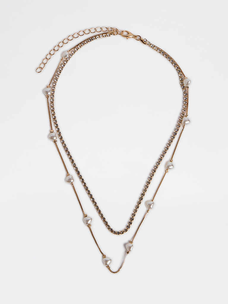 Westside Accessories Gold Layered Pearl and Chain Necklace