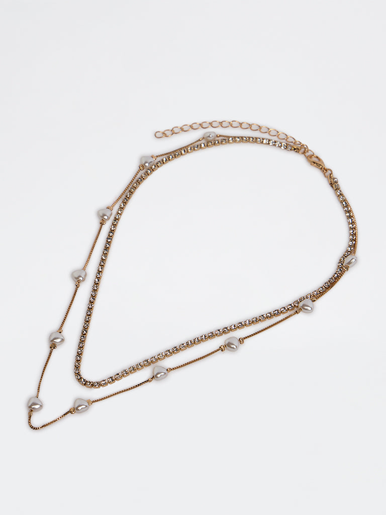 Westside Accessories Gold Layered Pearl and Chain Necklace