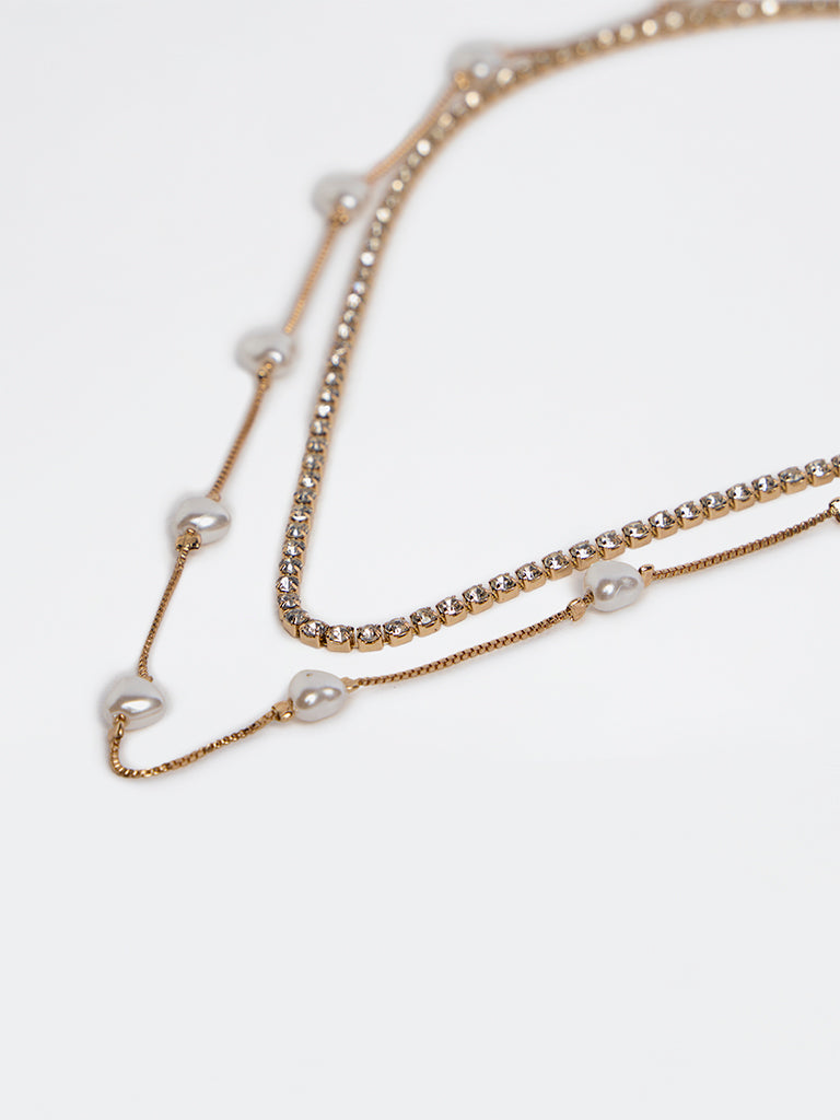 Westside Accessories Gold Layered Pearl and Chain Necklace
