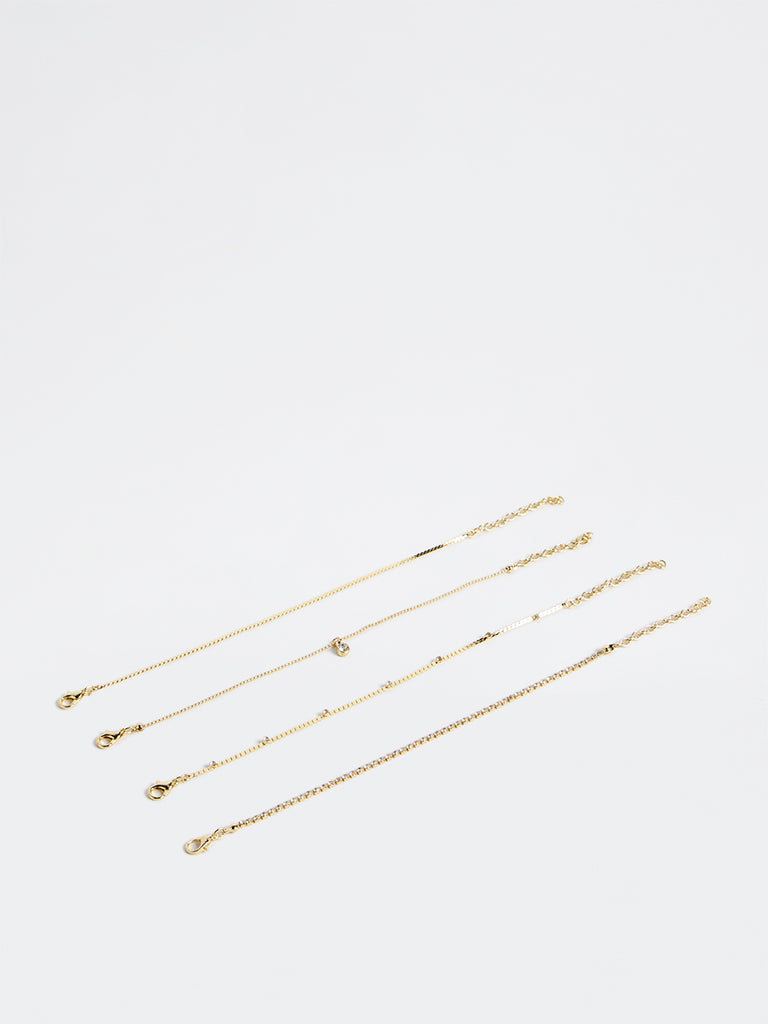 Westside Accessories Gold Dainty Chain Bracelets - Pack of 4