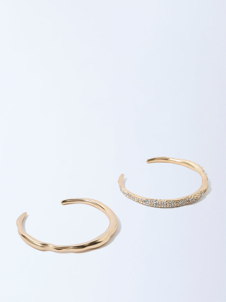 Westside Accessories Gold Studded Open Cuff Bracelets - Pack of 2