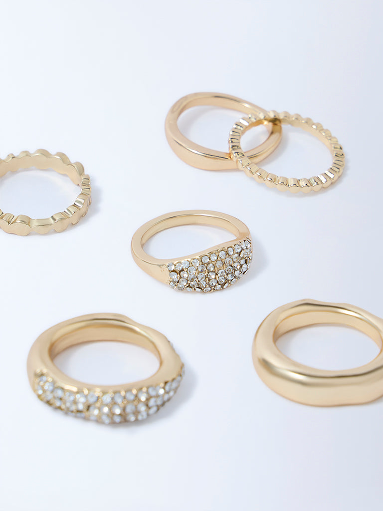 Westside Accessories Gold Studded Rings - Pack of 6