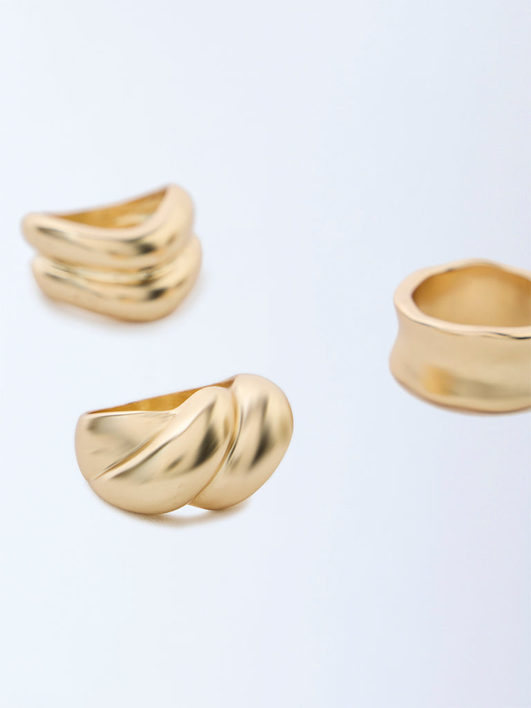 Westside Accessories Gold Molten Statement Rings - Pack of 3
