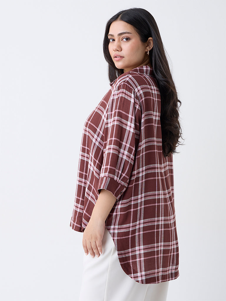 Gia Brown Checks Detailed High-Low Shirt