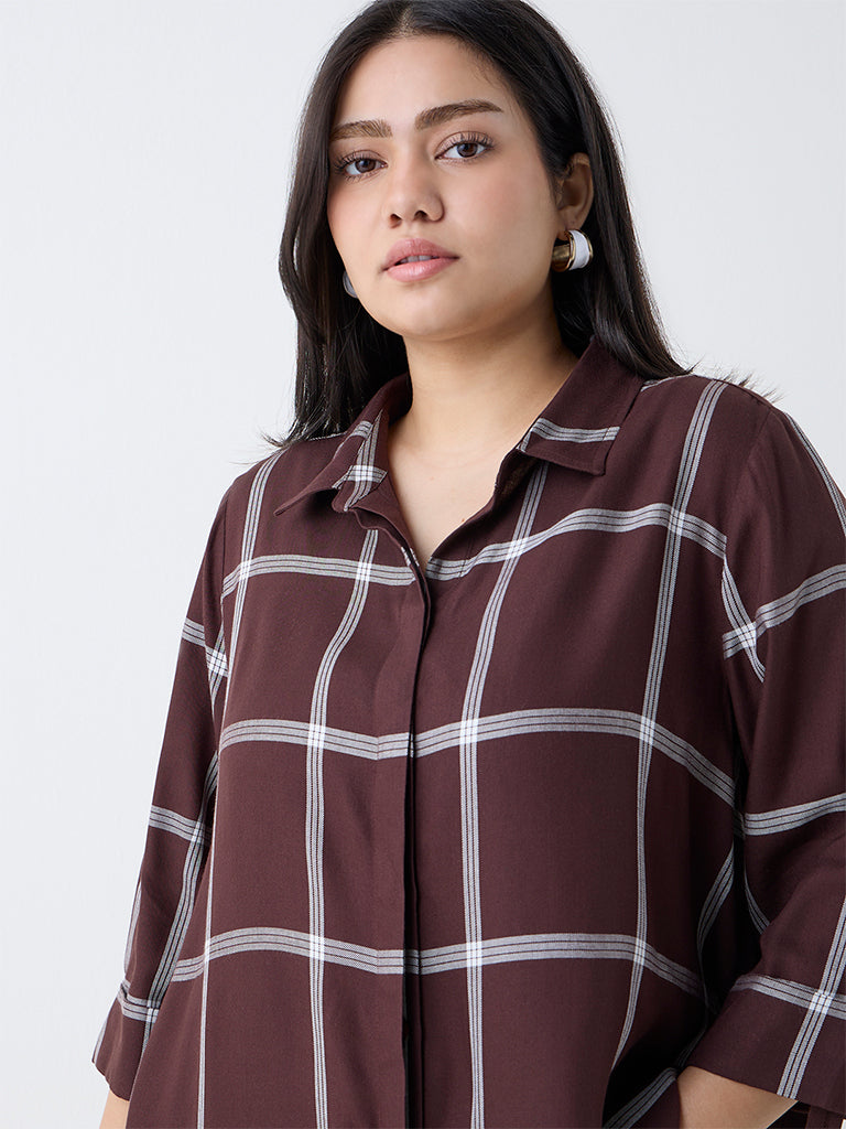 Gia Dark Brown Checkered Shirt