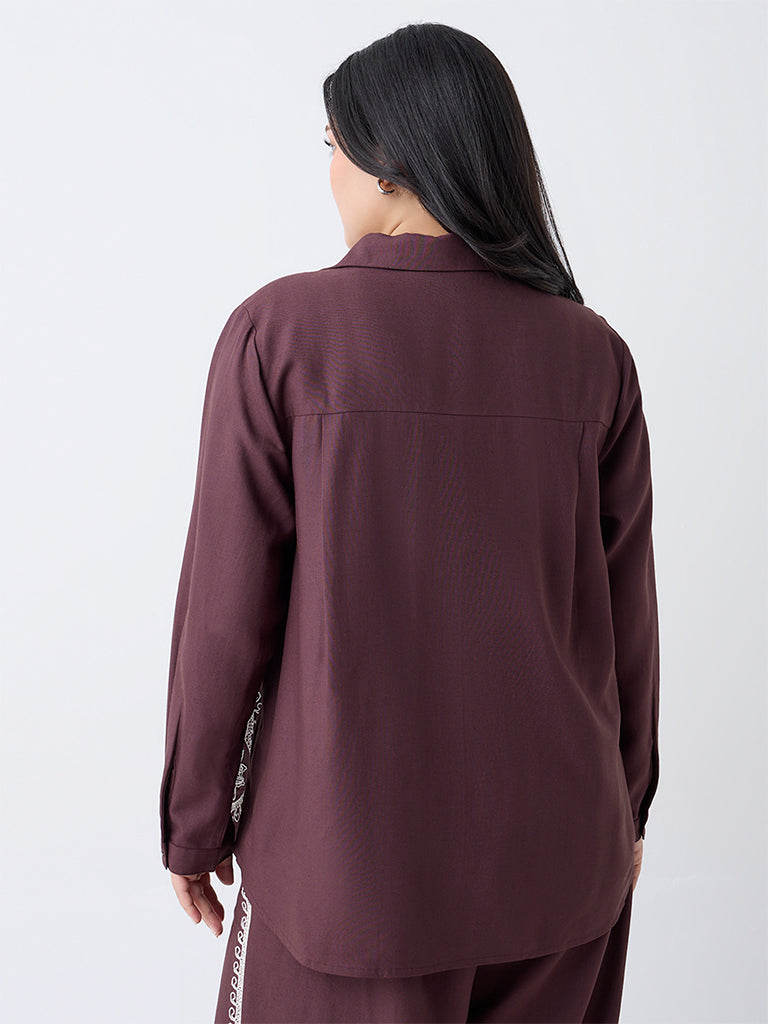 Gia Dark Brown Embroidered Shirt