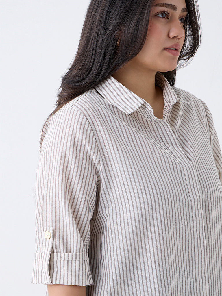 Gia Cream Striped Cotton-Blend Shirt