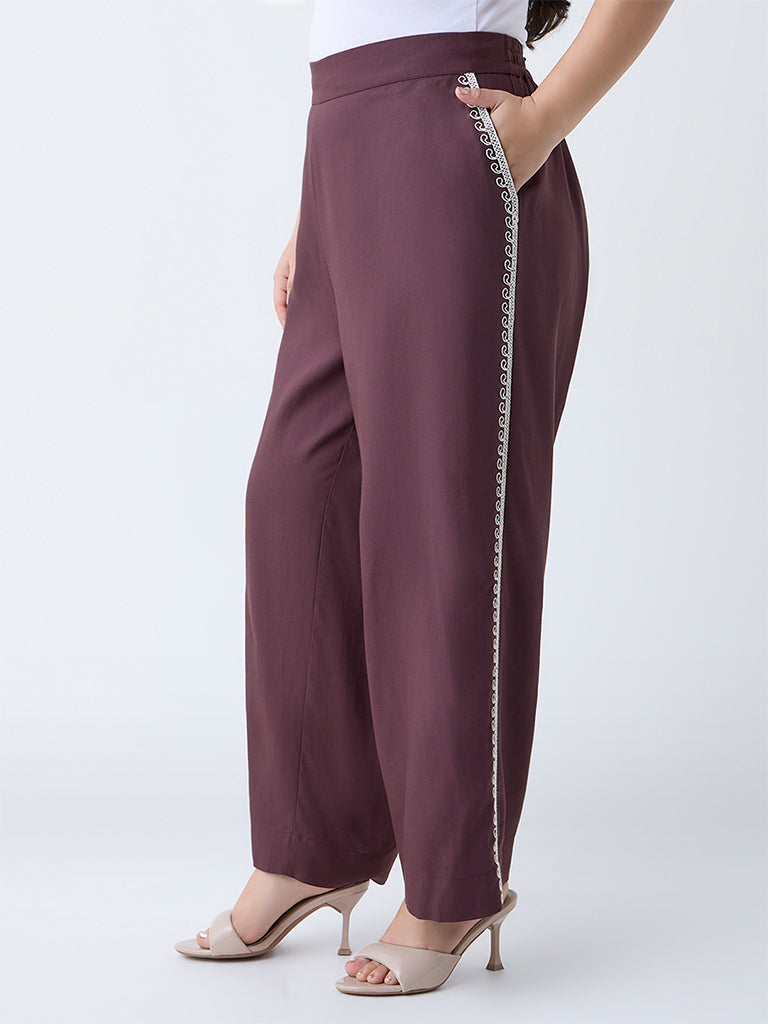 Gia Dark Brown Embroidered High-Rise Pants