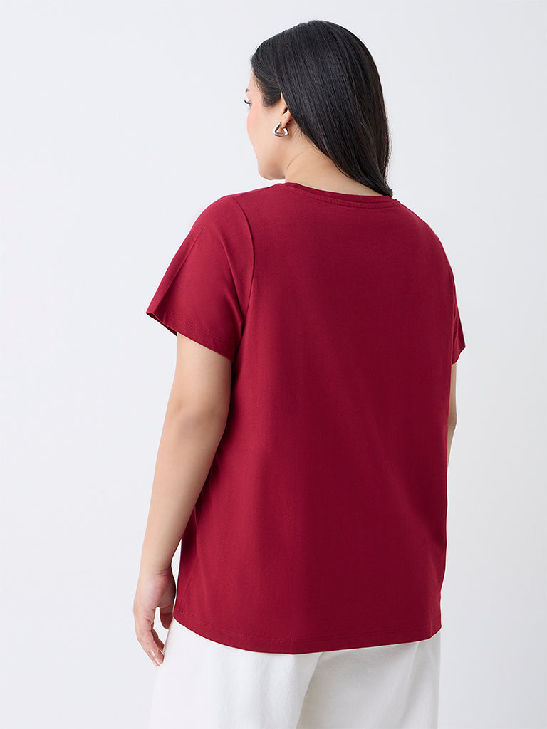 Gia Red Floral Design Cotton T-Shirt