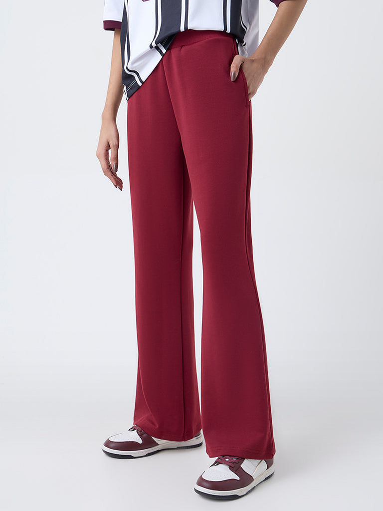 Studiofit Maroon Solid High-Rise Pants