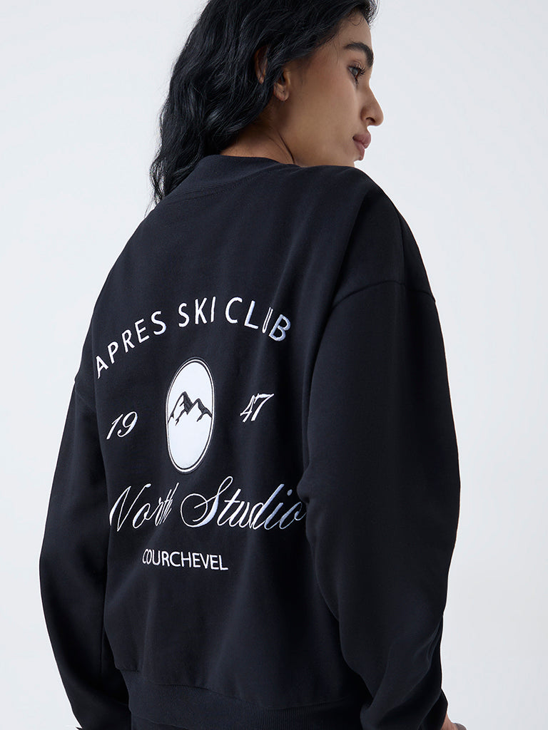 Studiofit Black Text Design Cotton Sweatshirt