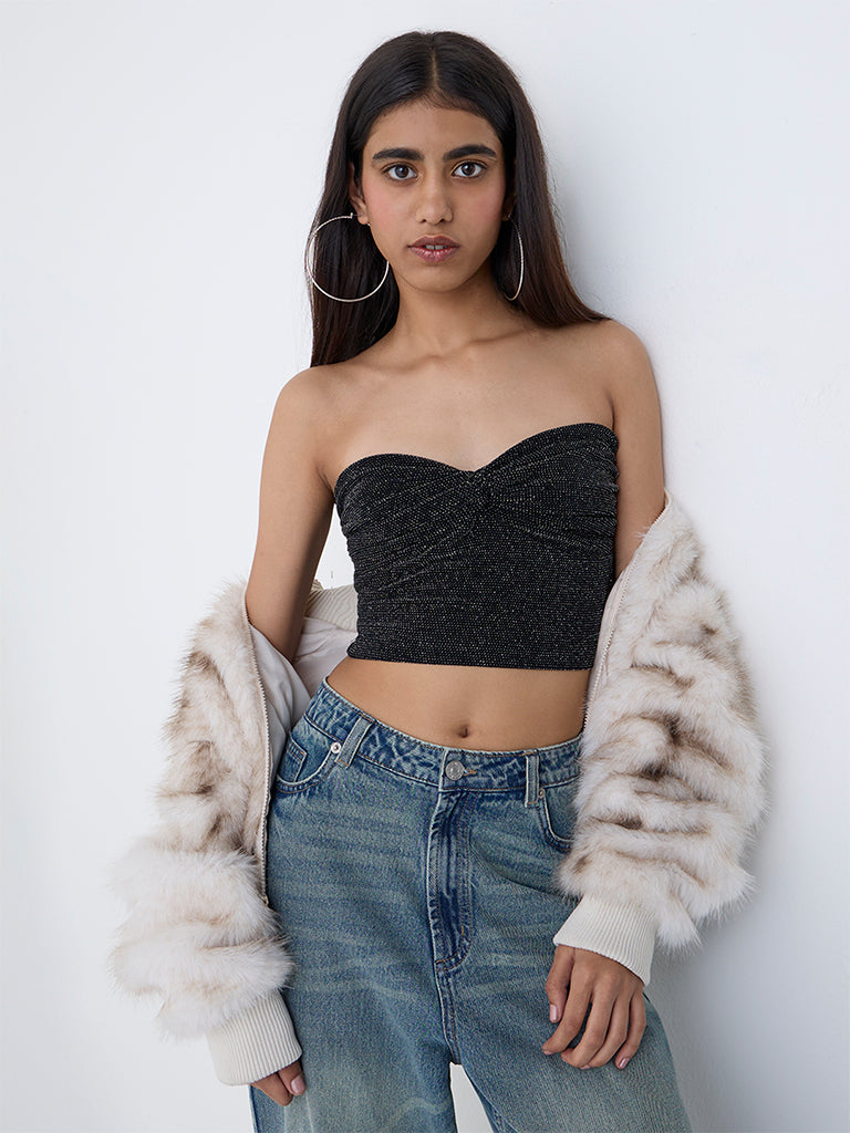 Nuon Black Shimmer-Detailed Tube Top