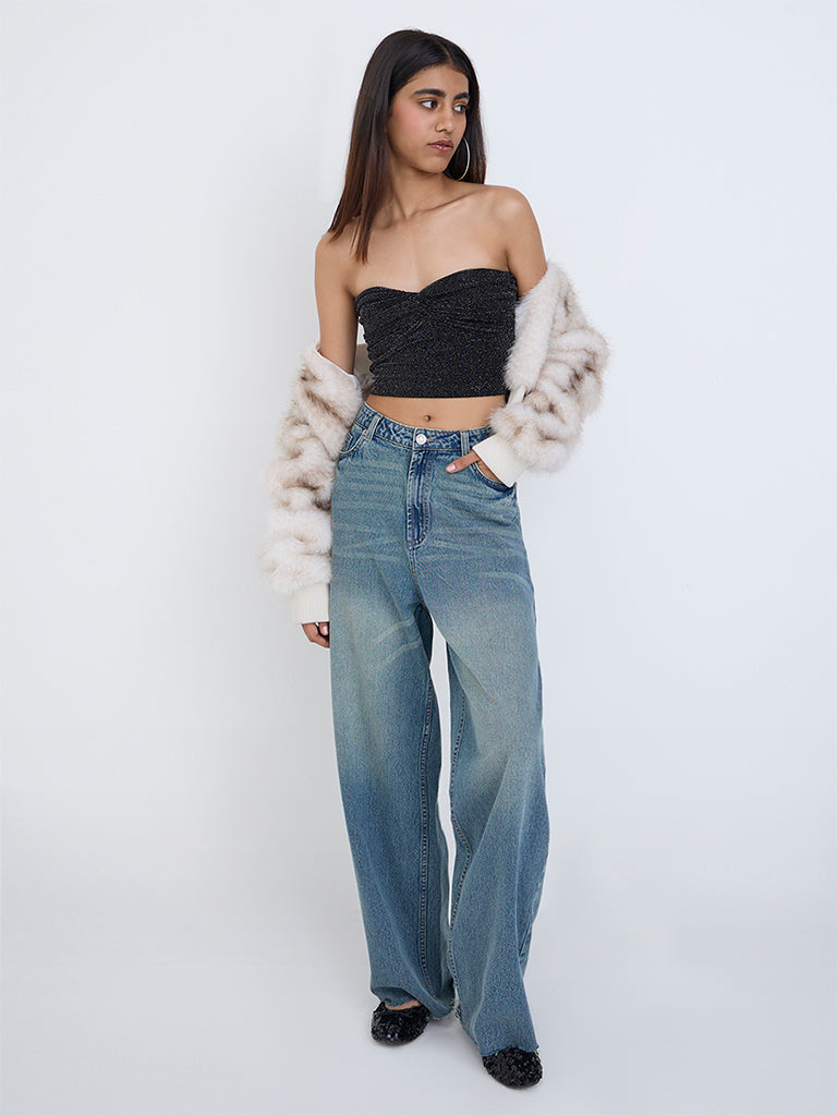 Nuon Black Shimmer-Detailed Tube Top