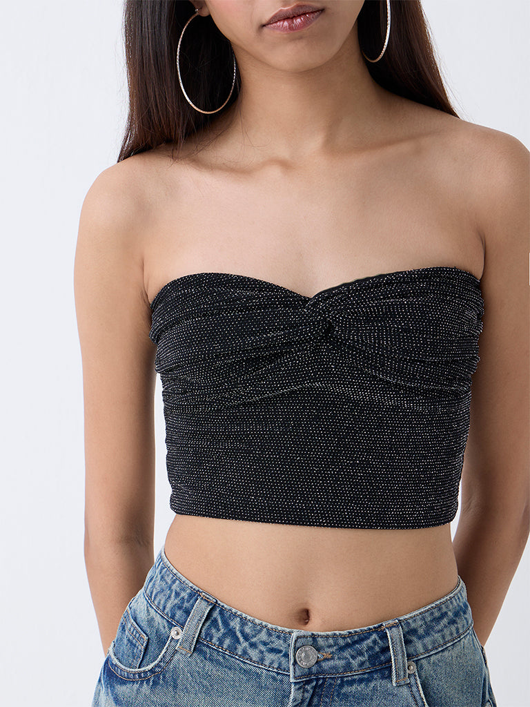 Nuon Black Shimmer-Detailed Tube Top