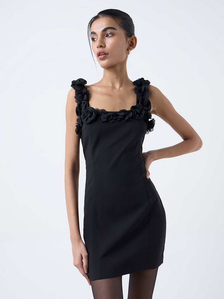 Nuon Black Rosette-Detail Bodycon Dress