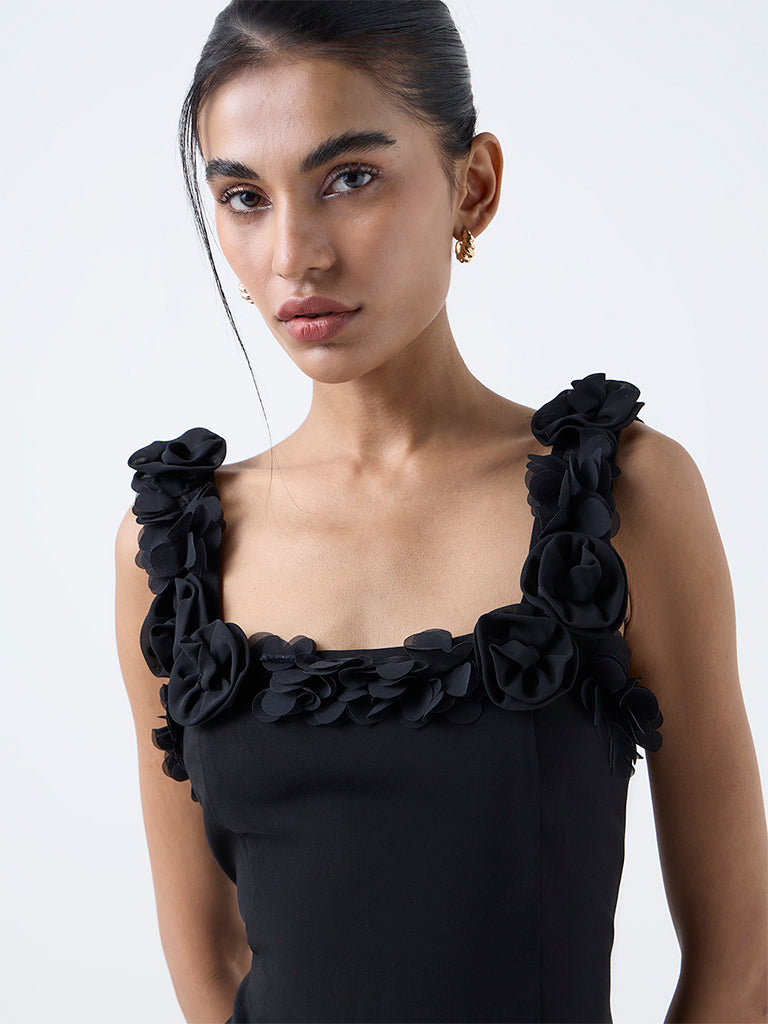 Nuon Black Rosette-Detail Bodycon Dress