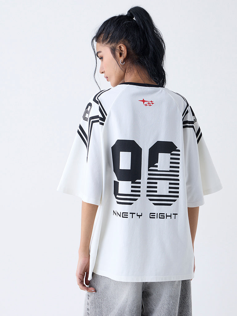 Nuon White Racer-Inspired Cotton-Blend T-Shirt