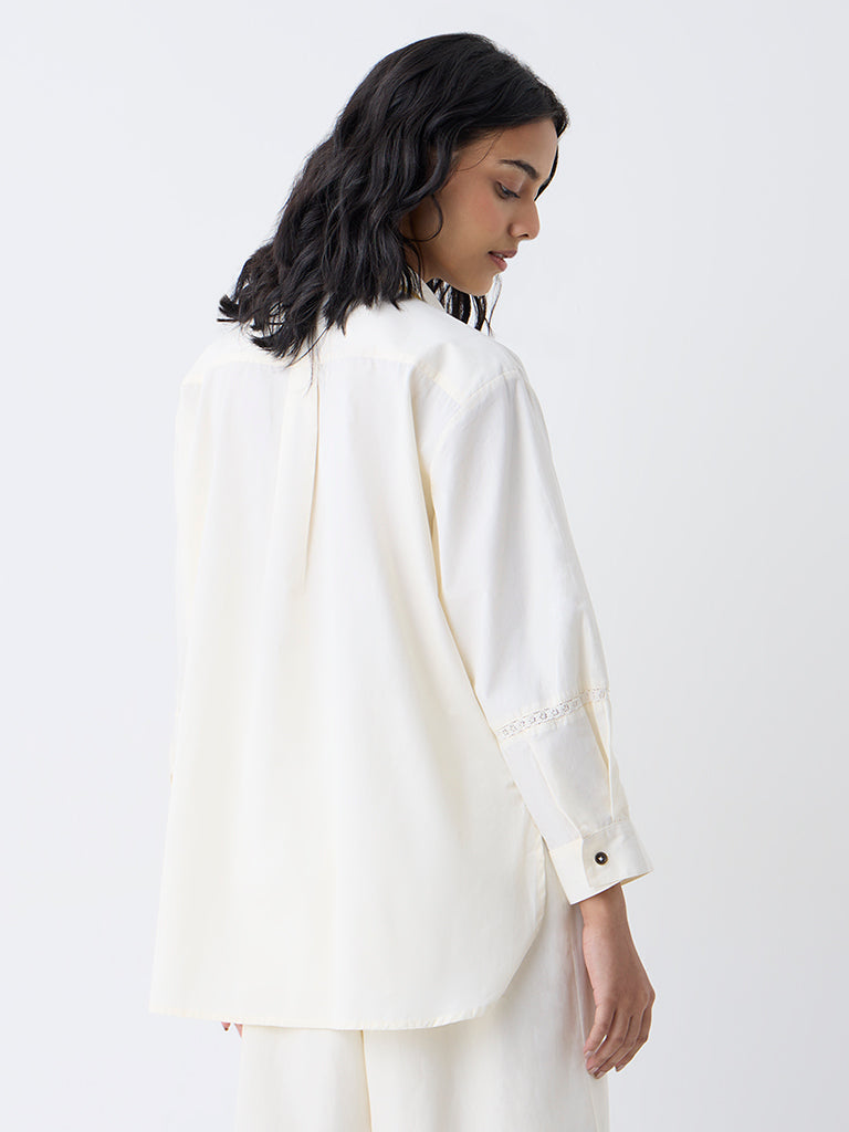 Utsa Cream Floral Embroidered Cotton Tunic