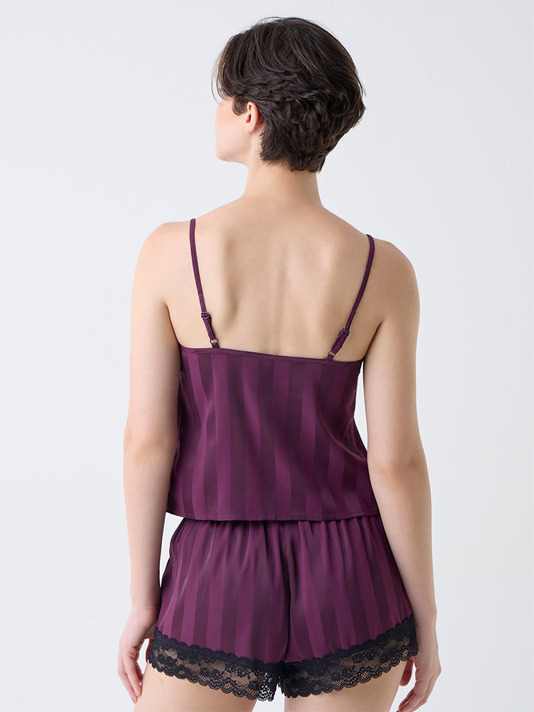 Wunderlove Wine Lace Detailed Satin Camisole