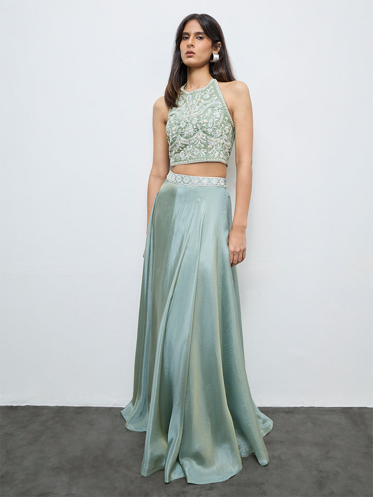 Vark Mint Embellished Halter-Neck Top