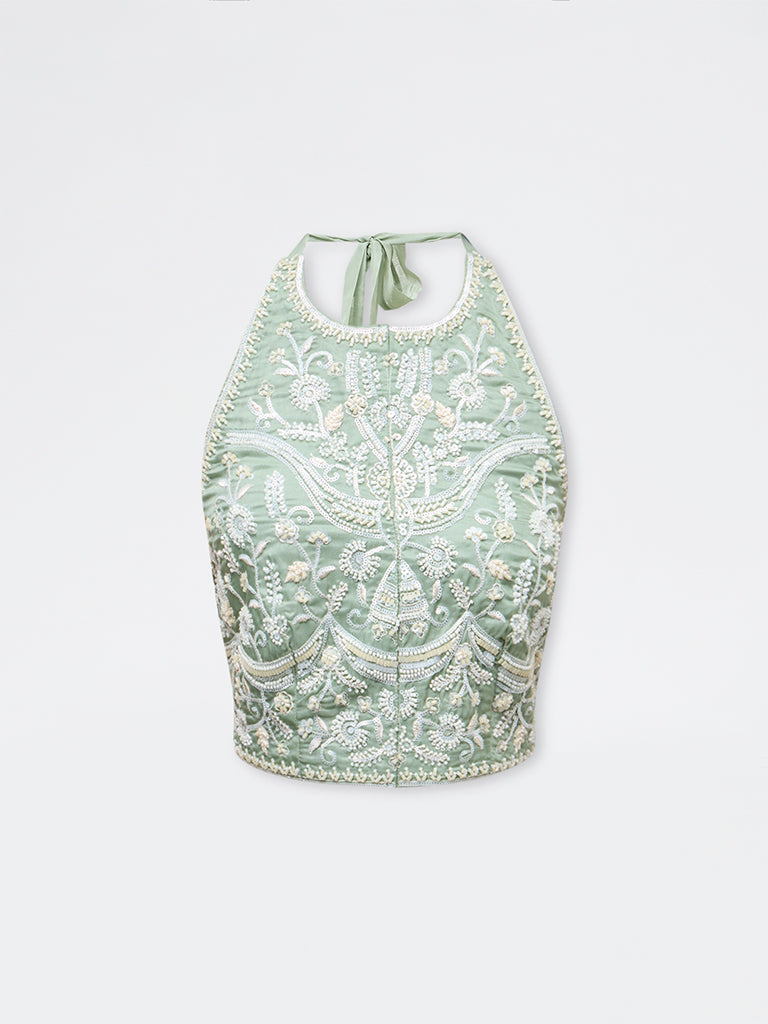 Vark Mint Embellished Halter-Neck Top