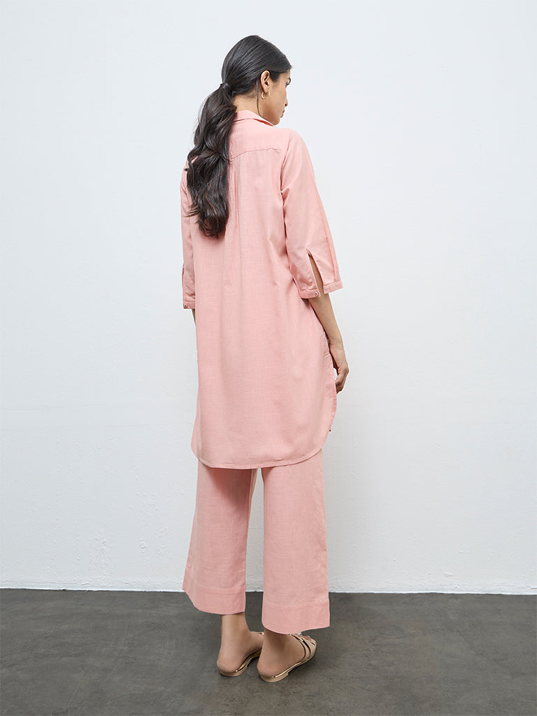 Utsa Coral Floral Embroidered Cotton Tunic