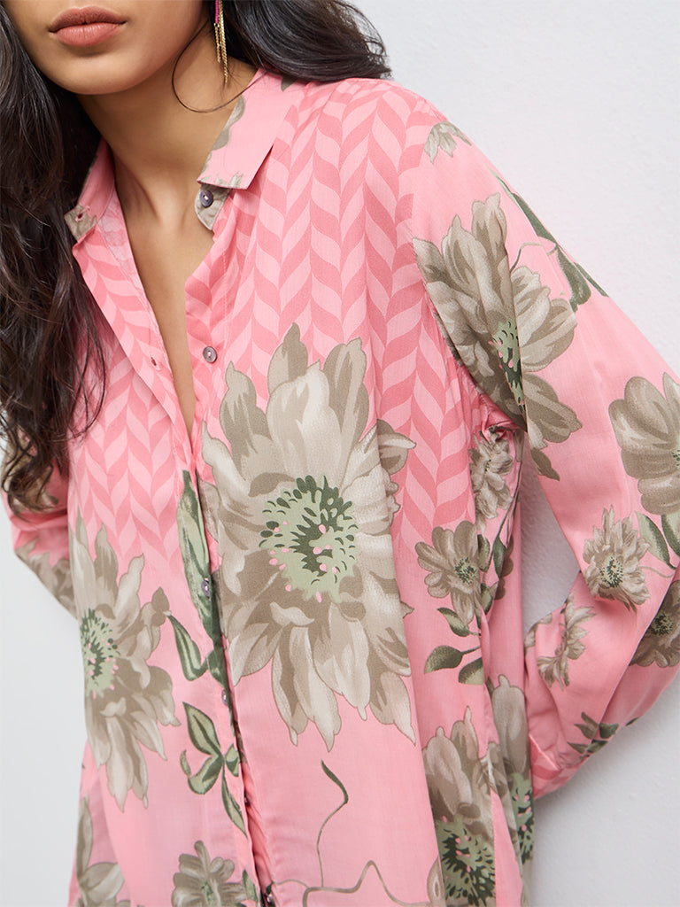 Utsa Pink Floral Cotton Tunic
