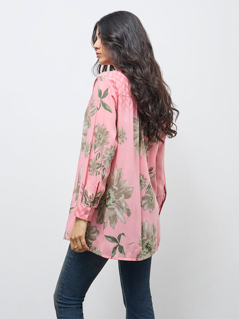 Utsa Pink Floral Cotton Tunic