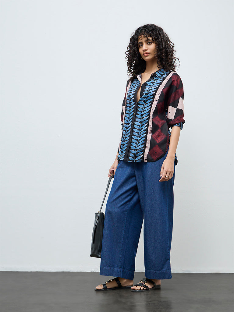 Utsa Black Floral Printed Cotton Tunic