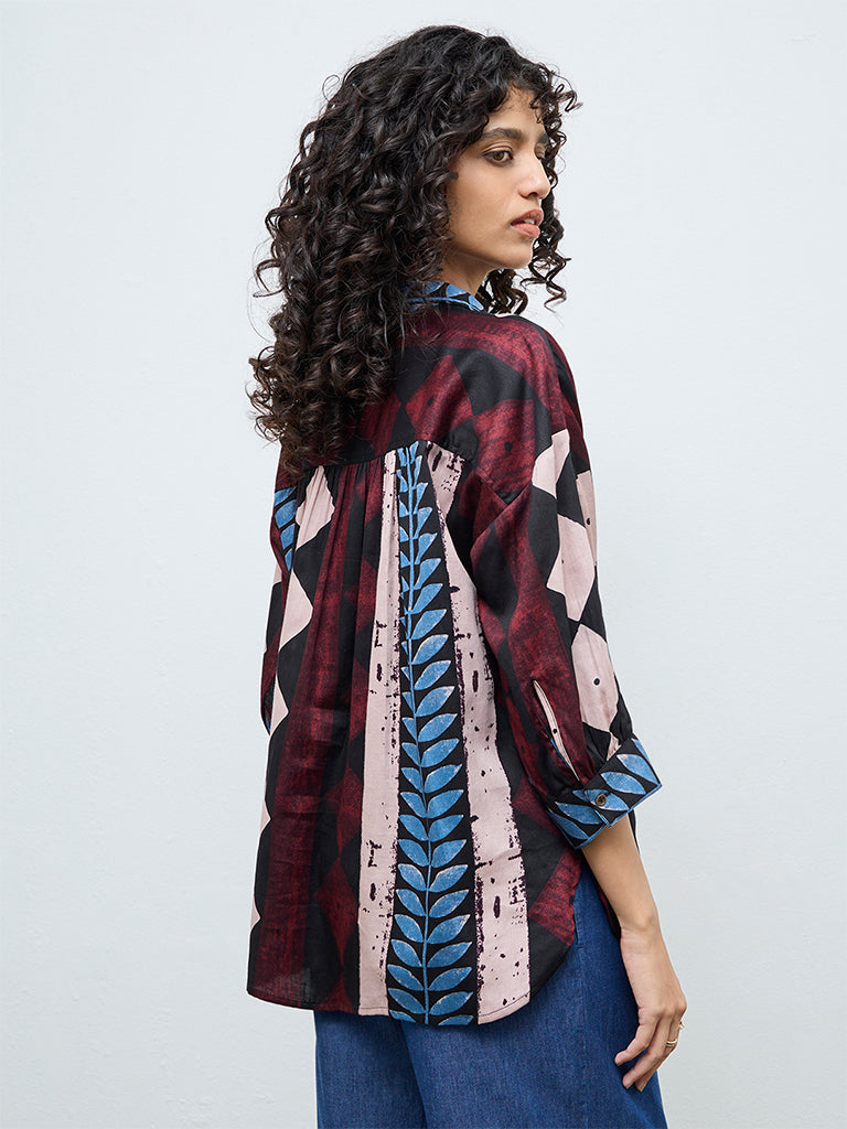 Utsa Black Floral Printed Cotton Tunic