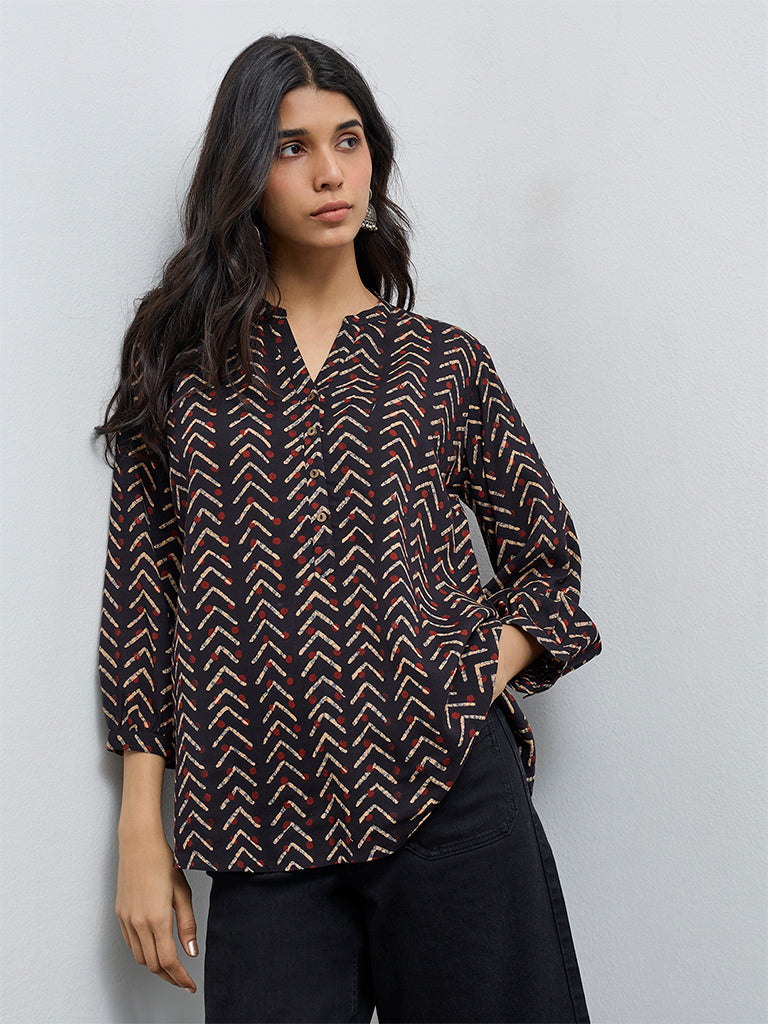 Utsa Black Chevron Printed Tunic