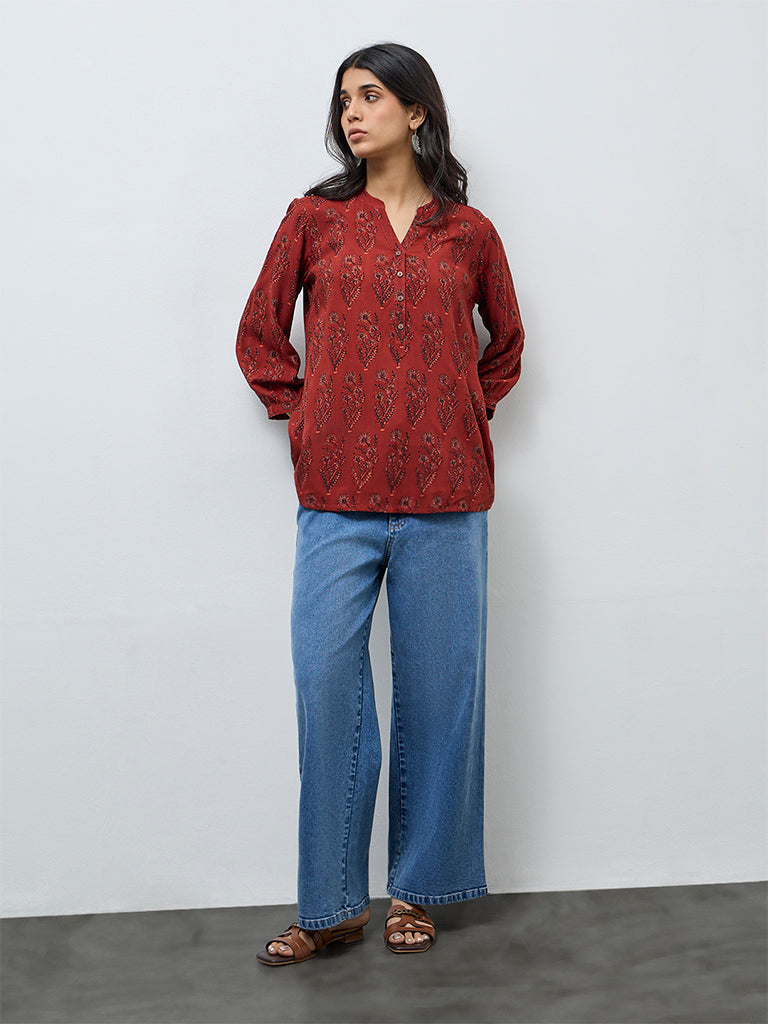 Utsa Red Botanical Printed Tunic