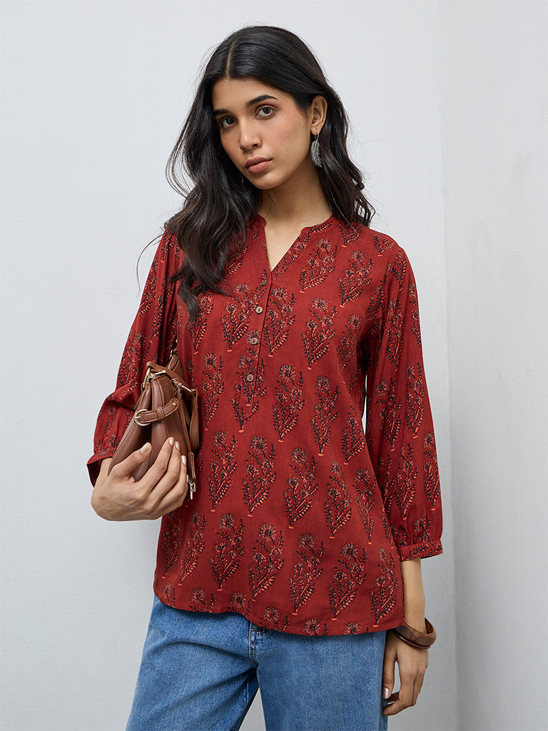 Utsa Red Botanical Printed Tunic
