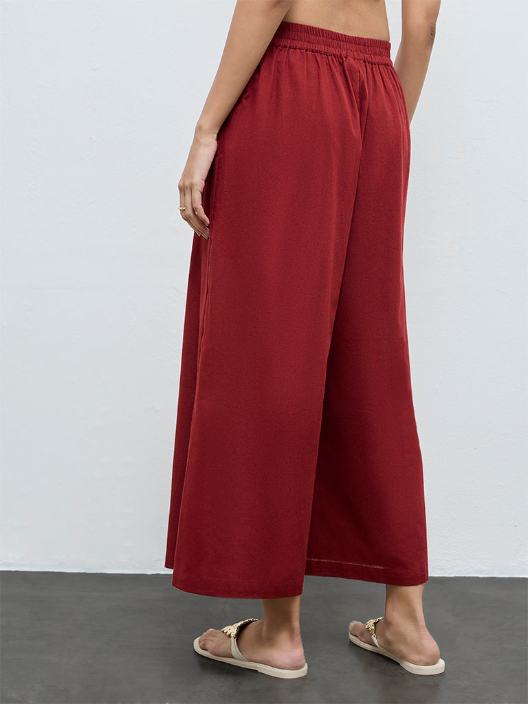 Utsa Rust Solid Mid-Rise Cotton-Blend Palazzos