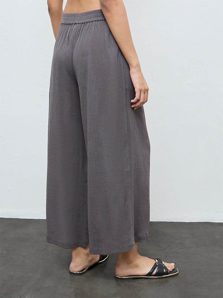 Buy Utsa Grey Crinkle Textured Cotton Pants from Westside